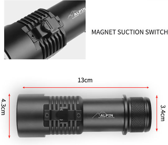 Alpin Diving Safety Light Rechargeable LED with Brightness 1600lm for Maximum Depth 300m