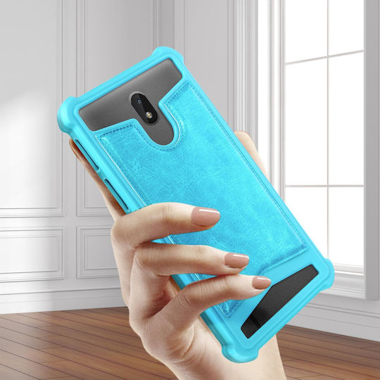 Universal Faux-leather Shock Absorbing Case 5.3" 5.5" Smartphones – Blue
