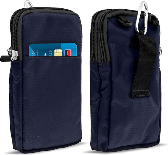 Belt Case Smartphone Carabiner Lanyard 2 Pockets Dark Blue