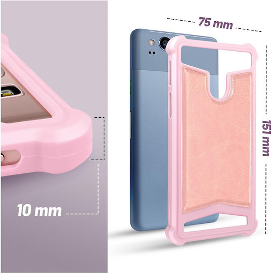 Universal Faux-leather Shock Absorbing Case 5.0" 5.3" Smartphones – Pink