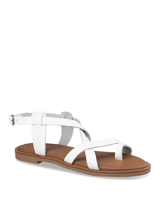 Tsouderos Shoes Women's Flat Sandals with Strap in White Color