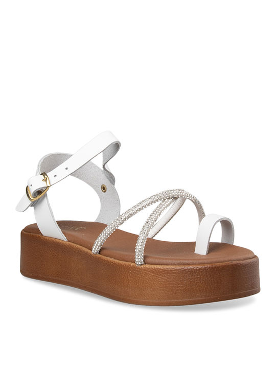 Tsouderos Shoes Women's Flat Sandals with Strap in White Color