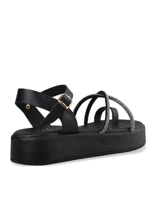Women's Flat Sandals with Strap in Black Color