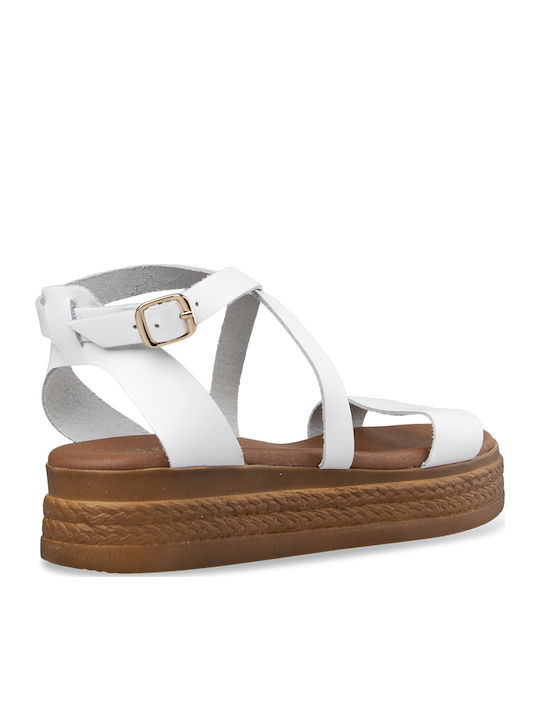 Women's Flat Sandals with Strap in White Color