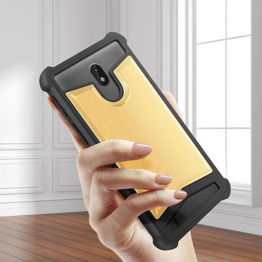 Carcasă universală din piele ecologică rezistentă la șocuri pentru smartphone-uri de 4.7" și 5.0" – Auriu Negru