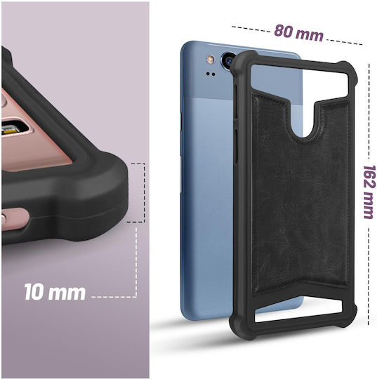 Carcasă universală din piele ecologică, absorbantă de șocuri, pentru smartphone-uri de 5.3" - 5.5" – Negru