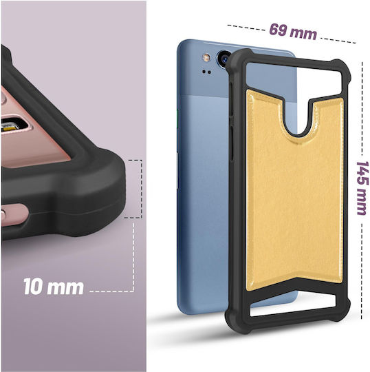 Carcasă universală din piele ecologică rezistentă la șocuri pentru smartphone-uri de 4.7" și 5.0" – Auriu Negru