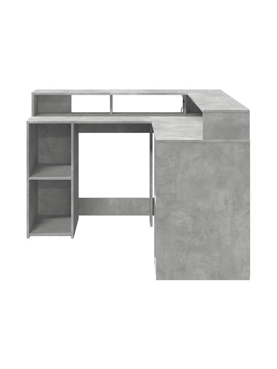 Ecke Schreibtisch Holz Grey Concrete mit LED & USB-Anschlüssen 130x130x91cm