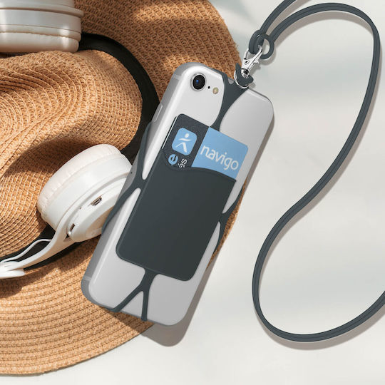 Husă universală cu șnur pentru smartphone-uri, suport pentru carduri, seria Neckpouch, gri