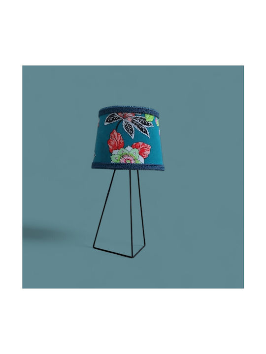 Oxygen Japanese Flowers Table Lamp for Socket E27 with Blue Shade and Black Base
