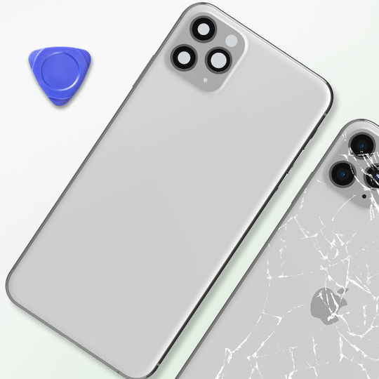 Clappio Frame + Battery Cover Iphone 11 Pro Max Rear Window Silver