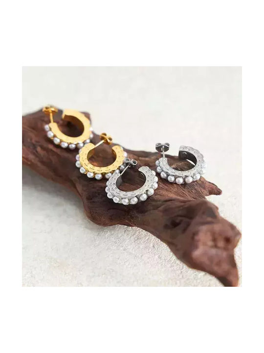 Bode Earrings Hoops made of Steel with Stones & Pearls