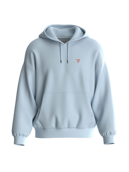 Guess Men's Sweatshirt with Hood and Pockets Light Blue