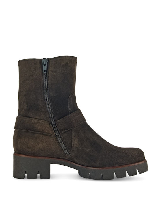 Leather Women's Biker Ankle Boots Brown