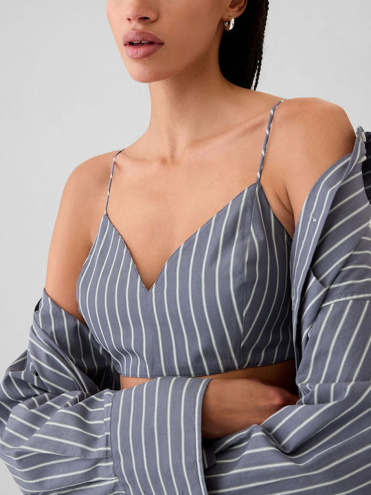 Γυναικείο Crop Top Βαμβακερό Ριγέ Blue And Green