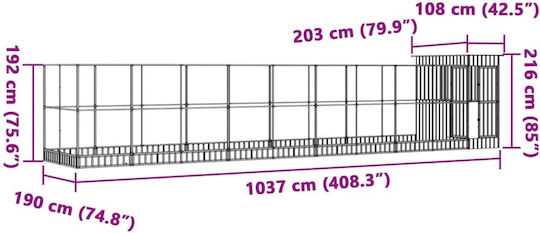 Cușcă extensibilă argintie 1037x203x216 cm oțel argintiu 1037 x 203 x 216 cm