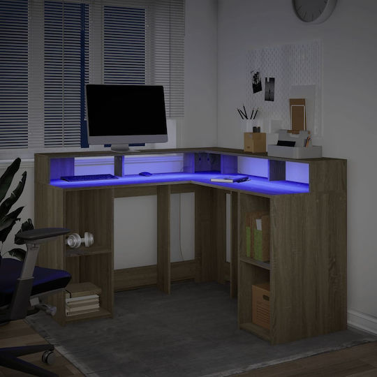 Corner Desk Wooden Beige with LED & USB ports 130x130x91cm