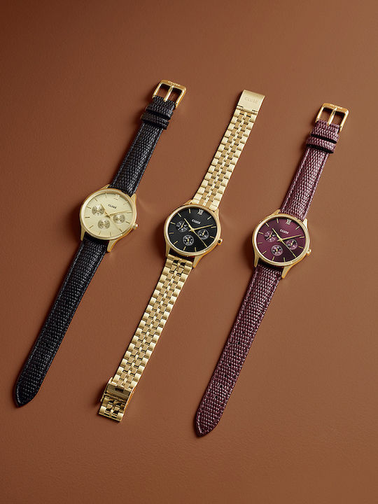 Cluse Minuit Women's Watch with Gold Leather Strap