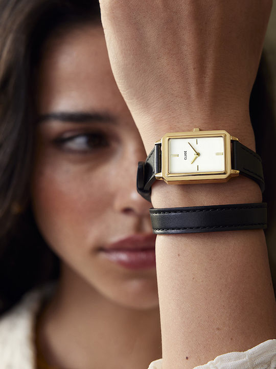 Cluse Fluette Women's Watch with Black Leather Strap