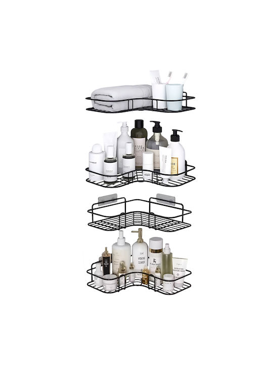 Set 4 rafturi de colț Quasar Co. montate pe perete 26 X 26 X 5.5 cm metal negru
