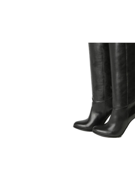 Badura Leather Over the Knee High Heel Women's Boots with Zipper Black