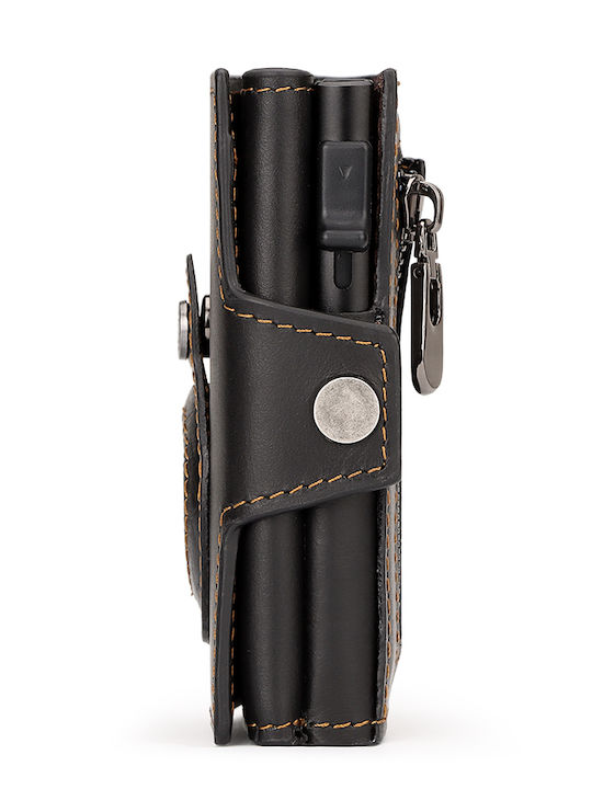 Leather Men's Wallet Cards with RFID and Slide Mechanism Black