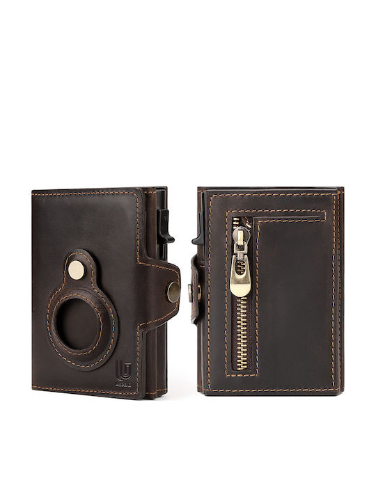 Leather Men's Wallet Cards with Slide Mechanism Brown