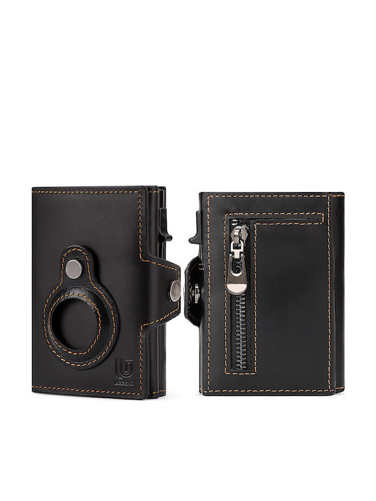 Leather Men's Wallet Cards with RFID and Slide Mechanism Black