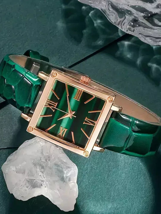 Grünes Uhr-Halskette-Rhinestone-Ohrringe-Geschenkset