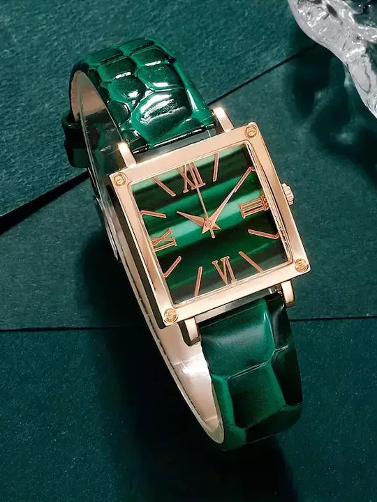 Grünes Uhr-Halskette-Rhinestone-Ohrringe-Geschenkset