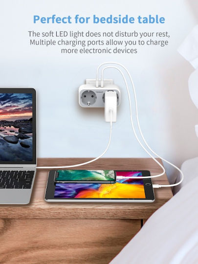 Tessan Power Strip 2 Sockets with 1 USB-A and 1 USB-C without Cable