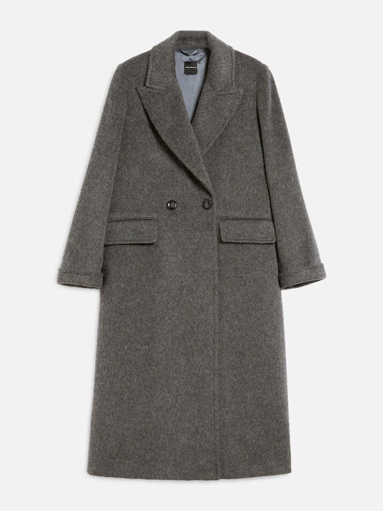 Wool Women's Gray Coat with Buttons