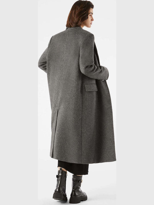 Wool Women's Gray Coat with Buttons