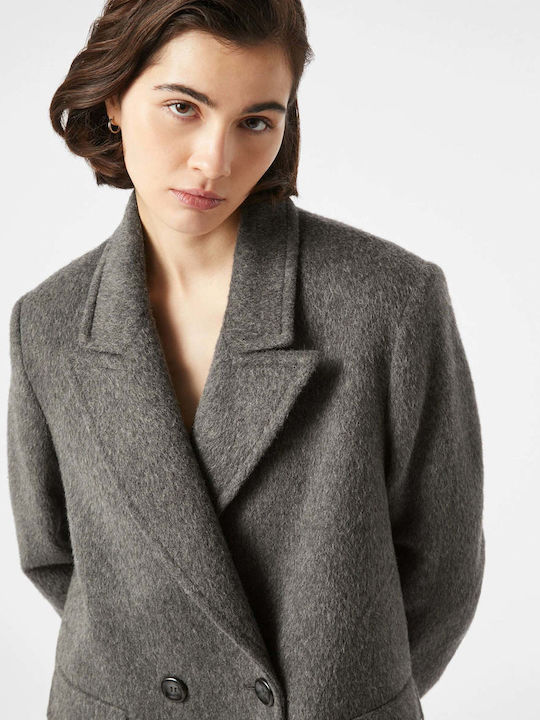 Wool Women's Gray Coat with Buttons