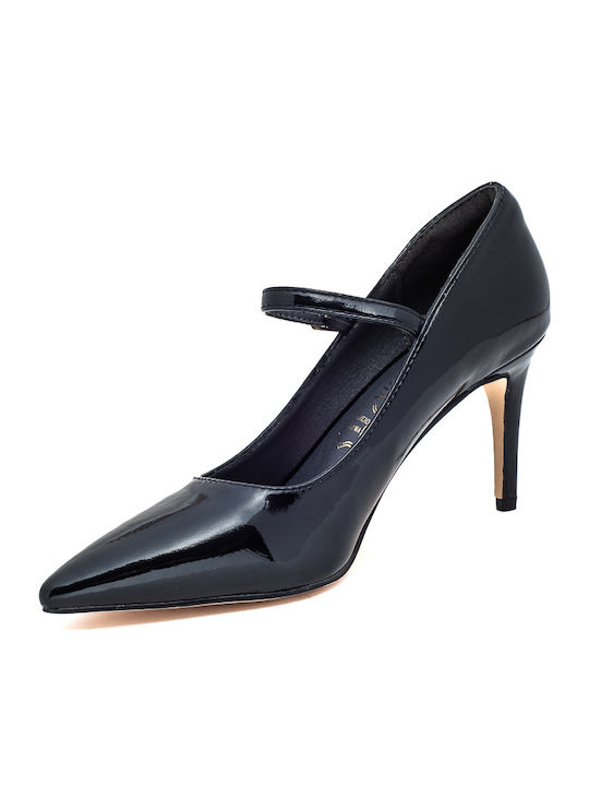 Patent Leather Black Heels with Strap