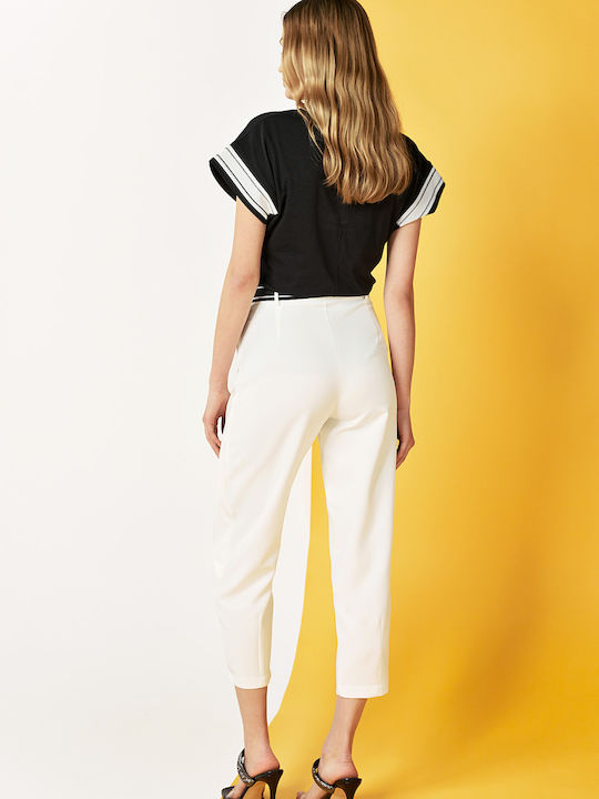 Envelope Trousers with Black and White Trim in Ecru