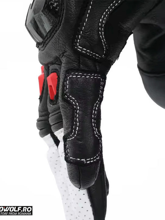 Motowolf Men's Motorcycle Gloves Leather Waterproof White