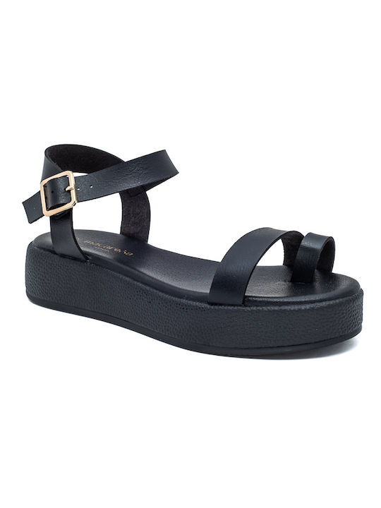 Macarena Women's Flat Sandals with Strap Flatforms in Black Color