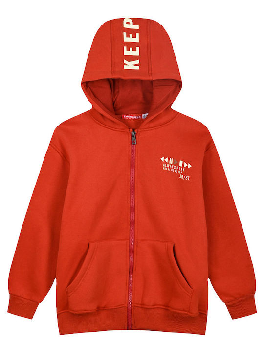 Kids Sweatshirt Cardigan with Hood and Pockets Red Pepper