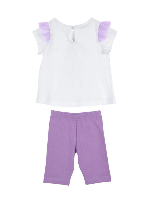 Frenzy Kinder Set mit Leggings Sommer 2Stück Λευκο Λιλα