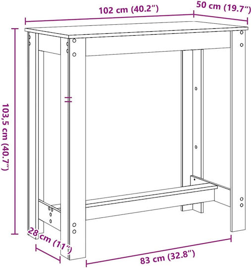 Τραπέζι Μπαρ Ξύλινο Καφέ 102x50x103.5εκ.