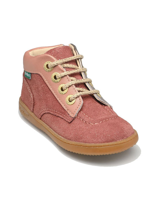 Kickers Kickiconic Kids Leather Anatomic Boots with Lace Pink