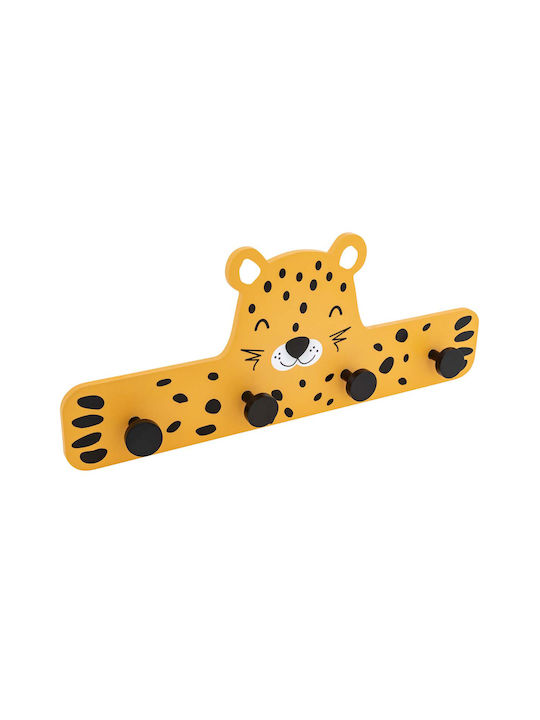 Atmosphera Wooden Kids Wall Mounted Hanger with Hooks Leopard Yellow 50x4.5x19.8cm