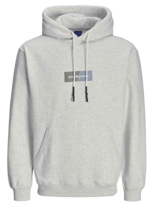 Jack & Jones Sweat Hanorac pentru bărbați cu glugă și buzunare Bright White, Light Grey