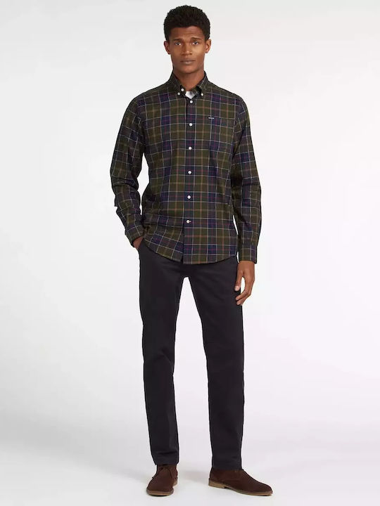 Barbour Men's Shirt Long Sleeve Cotton Checked Blue Green