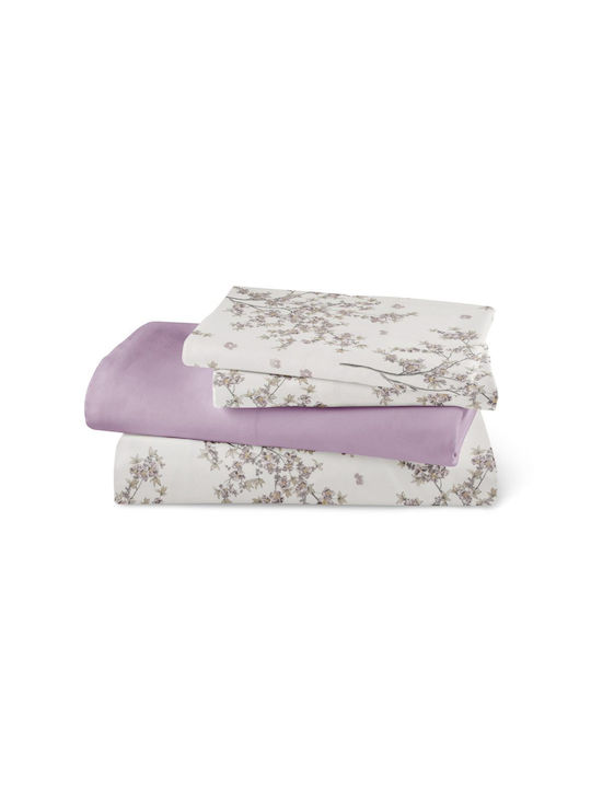 Borea Cherry Blossom Σετ Σεντόνια Υπέρδιπλα 240x260εκ. Μωβ (4τμχ)