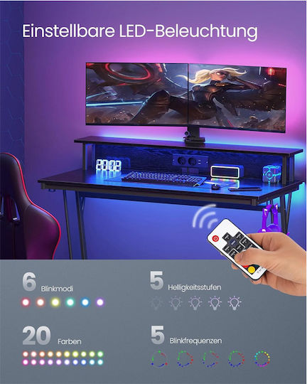 Γραφείο Gaming Ξύλινο Led με Μεταλλικά Πόδια, LED & USB θύρες 120x60x91εκ.