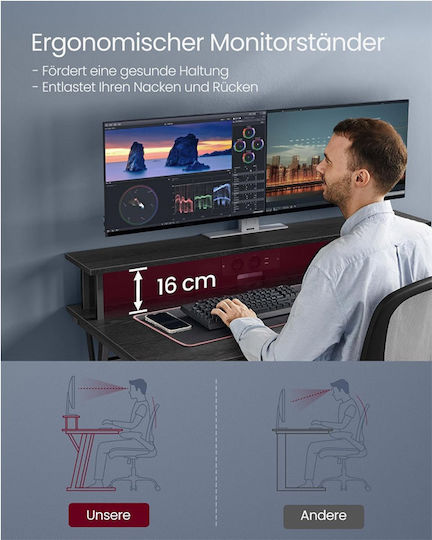 Γραφείο Gaming Ξύλινο Led με Μεταλλικά Πόδια, LED & USB θύρες 120x60x91εκ.