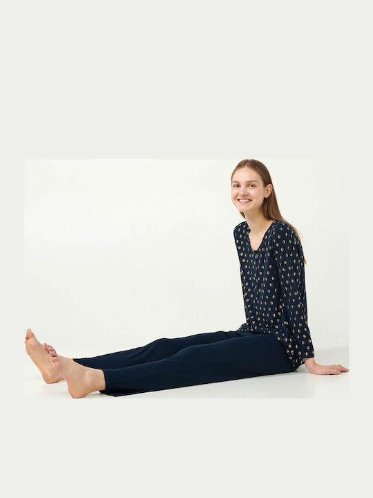 Vamp Winter Damen Pyjama-Set Blue