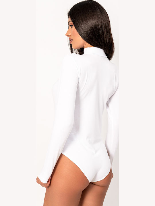Long Sleeve Turtleneck Bodysuit Slim Fit White